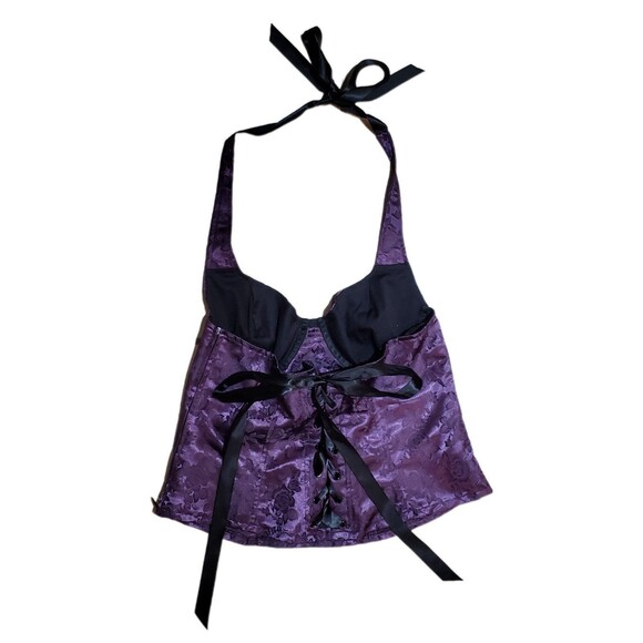 90s Y2K Goth Whimsigoth Purple Rose Black Lace Up Corset Plus Size Lip Service - Picture 2 of 3